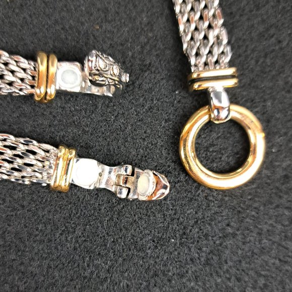 Mesh Chain Necklace & Bracelet Set with Donut Pendant Silver & Gold Tone - Picture 13 of 15